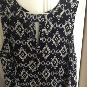 Navy and white ikat blouse